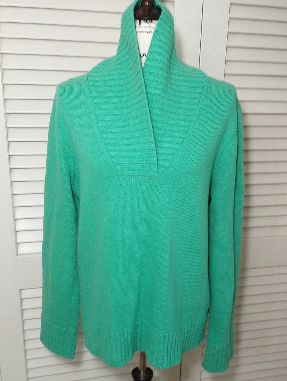 Jones New York Merino Wool/Cashmere Funnel Neck Sweater, Green, Size XL, Cottage